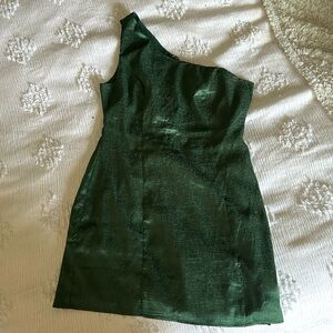 Forest green mini one shoulder dress